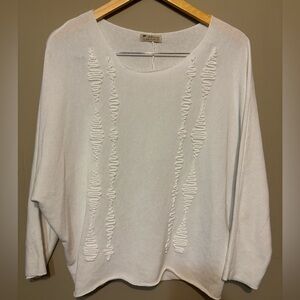 MADE IN ITALY Knit Lightweight Cotton Blend Sweater Top, Embroidered Design